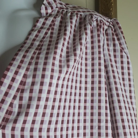 Draper James Maroon and White Checkered Long Sleeve Top - Picture 5 of 10